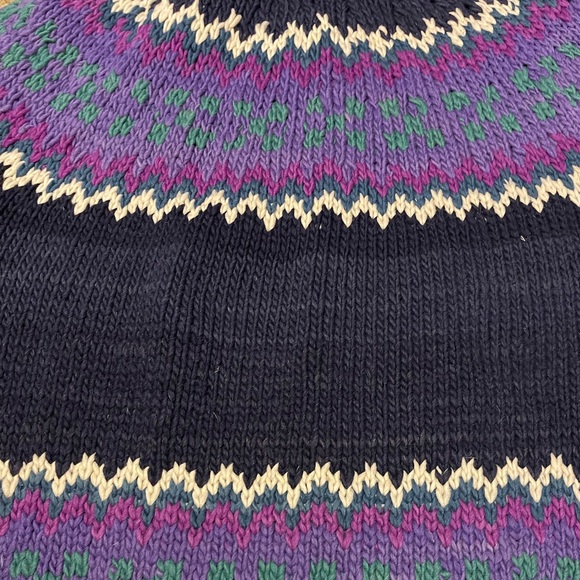 vintage hand-knit chunky wool cardigan sweater Fair Isle pattern blue teal - Picture 4 of 15